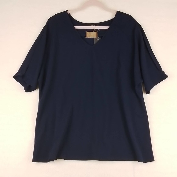 NWT Plus Size Cold Shoulder Blouse 3X‎ in Navy w/ Gold Neck Embellishment - Picture 1 of 10